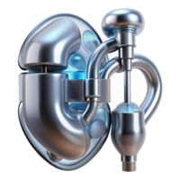 extraordinary sought-after Hyper-specific photorealistic biomechanical kidney, filtration system exposed, glowing fluids, platinum and silver, isolated cutout with Transparent Background png