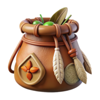 dramatic breathtaking Ultra-detailed isolated cutout professional render of a tribal shaman's pouch made of animal hide and containing various herbs and powders with Transparent Background precision png