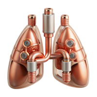 inspired coastal Concept art style biomechanical lung, intricate network of tubes and filters, pulsating bellows, copper and glass, isolated cutout with Transparent Background high resolution png
