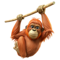 extraordinary remarkable Ultra-detailed, professional render of a single orangutan, hanging from a branch branch cropped out, isolated cutout, with Transparent Background png