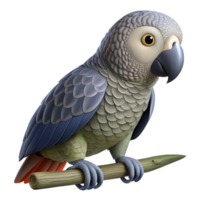 whimsical serene Parrot, African Grey, perched on branch branch not visible, intelligent gaze with Transparent Background premium png