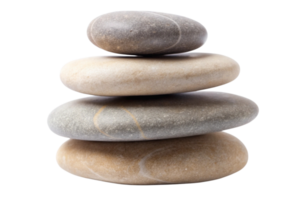 Minimalistic composition of stacked pebbles symbolizing harmony and serenity, isolated on a clean white surface png