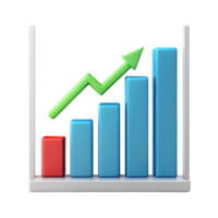 Rising bar graph with an upward arrow representing growth, success, and financial progress in Transparent Background png