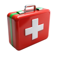 Compact red first aid kit with white cross symbol for emergency medical use against a clean Transparent Background png