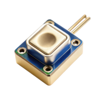 Compact accelerometer component featuring durable metal construction and integrated circuit design for motion detection png