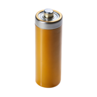 Cylindrical battery with metallic casing and vibrant color accents isolated on a Transparent Background for energy concepts png