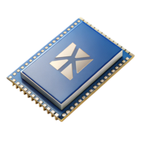 Compact Bluetooth module with gold plated pins and blue circuit board, isolated on Transparent Background for electronic projects png