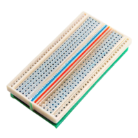 Standard prototyping breadboard with colorful power rails and grid layout on a Transparent Background for electronic projects png