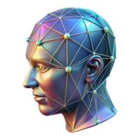 radiant peaceful nordic Holographic projection of a human head, wireframe effect, data streams with Transparent Background precision png
