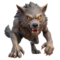 splendid whimsical retro A snarling werewolf, sharp claws, fur bristling with Transparent Background luxury png