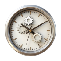 Elegant analog clock with gold tone gears, roman numerals, and intricate mechanical details png