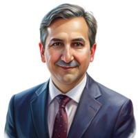 Painted professional headshot of a mature man in formal attire, showcasing a friendly demeanor png