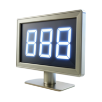 Digital LED display screen with glowing numeric characters on a sleek metallic stand for time or information presentation png
