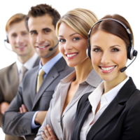 Group of customer service agents in formal attire showcasing teamwork and professionalism in a business environment png