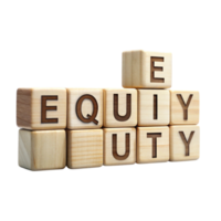 Financial term equity creatively displayed on wooden blocks with sharp reflections for a professional and sleek look png