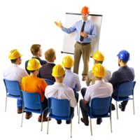 Business training meeting with employees learning new skills and workplace safety protocols in a formal setting png