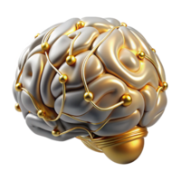 fascinating bold renaissance Hyper-specific photorealistic biomechanical brain, neural network exposed, glowing synapses, platinum and gold, isolated cutout with Transparent Background detailed png
