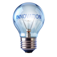 Inspiration and Technological Advancement Represented by a Light Bulb with Innovation Text png