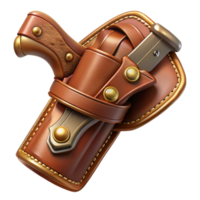 captivating nostalgic classic Photorealistic, isolated cutout of an ultra-detailed ray gun holster made of tooled leather and polished brass with Transparent Background sharp png