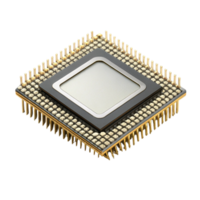 Close Up of Advanced Microchip Design Featuring a Compact Layout with Gold Plated Pins png