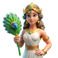 dynamic mesmerizing Hera, queen of the gods, with a peacock feather with Transparent Background 8K png