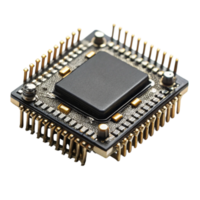 Advanced electronic microcontroller unit photographed against a Transparent Background, showcasing modern circuit technology png