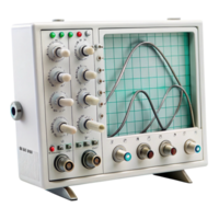 High precision electronic oscillators displaying technical components, waveforms, and control knobs in detail png