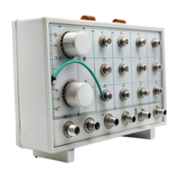 Analog and digital oscillator devices with various control knobs and connections for waveform generation and analysis png