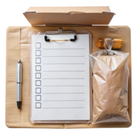 Packing checklist with boxes and wrapped items emphasizing shipping organization and preparation png