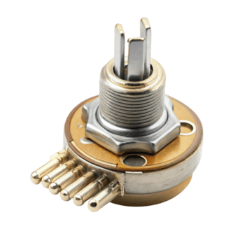 Precision potentiometer with metal shaft and multiple terminals for electronic circuits and variable resistance applications png