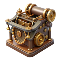 dazzling traditional Steampunk typewriter with brass keys and a clockwork mechanism with Transparent Background fine detail png