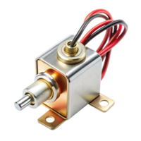 Close up of a solenoid device used in electrical and mechanical applications, showcasing its metal housing png