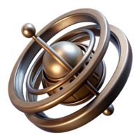 melancholic alluring Hyper-specific, professional render of an isolated, spinning, metallic gyroscope with intricate engravings Isolated cutout with Transparent Background fine detail png