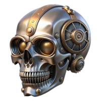 immaculate romantic artistic Steampunk skull with metallic implants and intricate engravings with Transparent Background sharp png