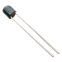 Thermistor component with two metallic leads, used in temperature sensing applications, isolated on a Transparent Background png