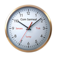 Elegant round clock with unique regional time zone names and clear numbering, perfect for professional environments png
