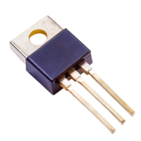 High quality image of a TO 220 transistor, emphasizing its metal heat sink and multiple pins for semiconductor use png