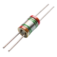 Precision electronic voltage divider with compact design, featuring dual metallic pins and colorful insulation rings png