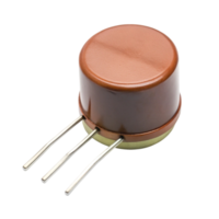 Compact varistor component for voltage protection in electrical circuits, featuring metallic pins and durable design png