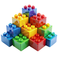 Close up of assorted building blocks in primary colors forming a creative and educational design png