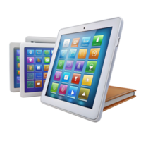 Set of advanced tablets with bright screens and functional app layouts, perfect for education and tech enthusiasts png
