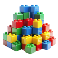 Vibrant stack of colorful building blocks creating a pyramid shape, isolated on a bright Transparent Background png