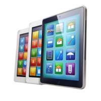 Modern educational tablets with colorful app icons displayed on sleek screens, designed for learning and productivity png