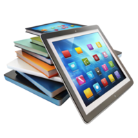 Stack of tablets showcasing interactive displays, ideal for learning, technology, and digital interaction png