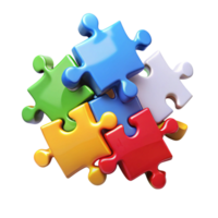 Stack of colorful interlocking puzzle pieces forming a playful composition on a clean Transparent Background png