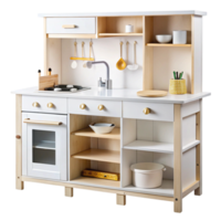 Compact play kitchen for children with functional designs and vibrant elements arranged on a bright white surface png
