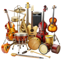 Group of various musical instruments emphasizing creativity, sound, and artistic expression on a bright background png