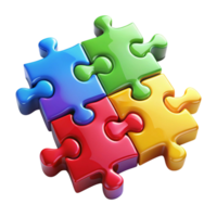 Creative arrangement of colorful puzzle pieces emphasizing teamwork, creativity, and problem solving on a white surface png