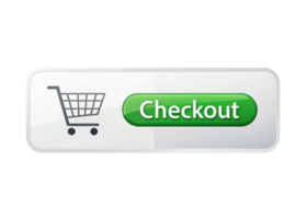 Digital checkout button with shopping cart icon and green text, isolated on Transparent Background, perfect for e commerce design png