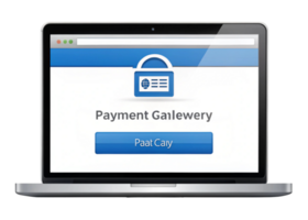 Digital payment portal displayed on a laptop with blue themed design elements and user friendly navigation png